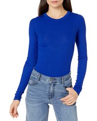 Enza Costa - Stretch Silk Rib Fitted Long Sleeve Crew Neck Top - Lyst