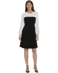 Maggy London - Crepe Fit And Flare With Contrast Yoke And Sleeves Event Occasion Party Guest Of - Lyst