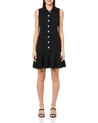 Karl Lagerfeld - Paris Embellished Buttons Sleeveless Collared A Line Dress - Lyst
