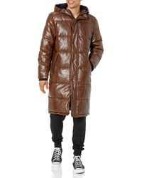 DKNY - Faux Leather Long Quilted Fashion Coat - Lyst