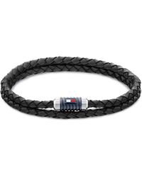 Tommy Hilfiger Jewelry Double Wrap Leather Bracelet - Black