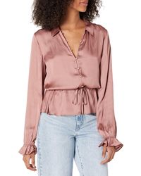 PAIGE - Womens Kendalle Matte Satin Long Sleeve Collared Top Blouse - Lyst