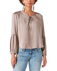 Lucky Brand - Billowing Long Sleeve Lace Up Blouse Top - Lyst