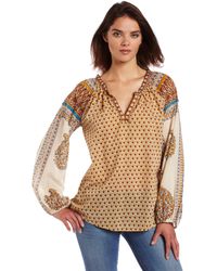 Lucky Brand - Casablanca Printed Peasant Top - Lyst