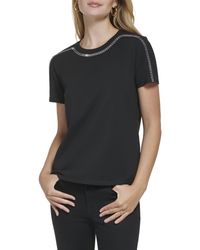 Calvin Klein - Rhinestone Trim Short Sleeve Sparkly Cotton Span Jersey Everyday T Shirt - Lyst