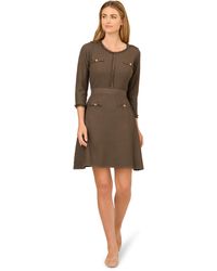Adrianna Papell - Waffle Textured Fit And Flare Knee Length Sweater Dress - Lyst