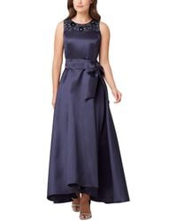 Tahari - Solid Mikado Ball Gown With Embellished Neckline And Side Tie Self Sash - Lyst