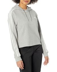 adidas - Womens Essentials 3-stripes French Terry Cropped Hoodie Medium Grey Heather/white X-large - Lyst