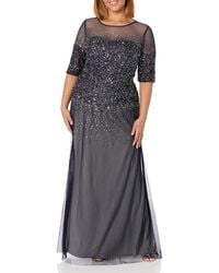 Adrianna Papell - Plus-size 3/4 Sleeve Beaded Illusion Gown With Sweetheart Neckline - Lyst
