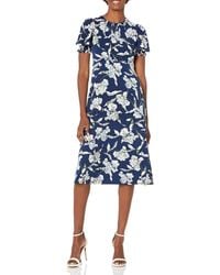 Maggy London - Womens Short Puff Sleeve,smocked Waist Fit And Flare Midi Dress - Lyst