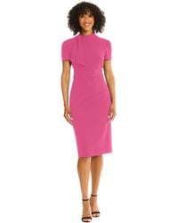 Maggy London - S Midi Short Sleeve Sheath With Neck Tie Career Office Work Wear Cocktail Dress - Lyst