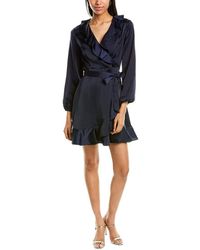 Maggy London - London Times Long Sleeve Surplus V-neck Faux Wrap Dress With Ruffle Details - Lyst