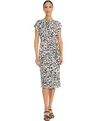 Maggy London - Side Gathered Cap Sleeve Bateau Neck-abstract Print Fitted Silhouette-midi Wedding Guest Dress - Lyst