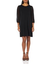 Adrianna Papell - Crew Neck Clip Dot 3/4 Sleeve Mc Dress Black - Lyst