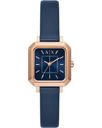 Emporio Armani - A|x Armani Exchange Square Three-hand Rose Gold And Blue Leather Band Watch - Lyst