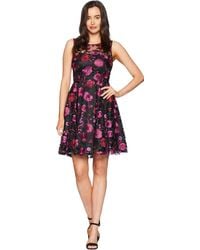 Tahari - By Arthur S. Levine Sleeveless Fit And Flare Dress With Floral Embroidery - Lyst