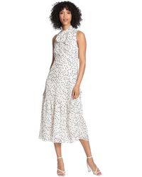 Maggy London - Neck Tie Midi Dress With Flounce Hem Ivory/black - Lyst