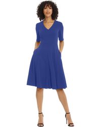 Donna Morgan - Stretch Crepe Elbow Sleeve V-neck Fit And Flare Midi Dress - Lyst
