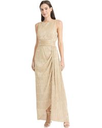 Maggy London - Textured Metallic Pleated Formal Maxi Dress With Wrapped Waistband And Side Slit-sleeveless Evening Gown - Lyst