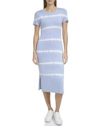 Andrew Marc - Short Sleeve Printed Midi Dress With Slits - Lyst
