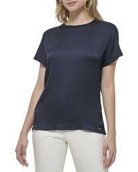 Tommy Hilfiger - Solid Short Sleeve Mixed Media Blouse - Lyst