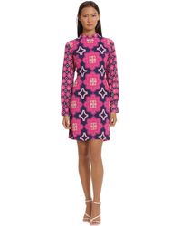 Donna Morgan - Long Sleeve Mock Neck Printed Fit And Flare Dress - Lyst