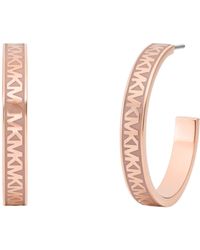 Michael Kors - Mk Logo Pink And Rose Gold-tone Brass Hoop Earrings - Lyst