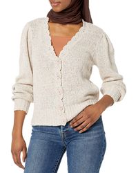 PAIGE - Joyce Cardigan Scallop Neckline Puff Sleeve Cropped In Ivory Multi - Lyst