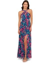 Adrianna Papell - Printed Chiffon Halter Gown - Lyst