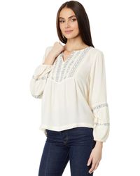 Lucky Brand - Geo Embroidered Babydoll Top - Lyst