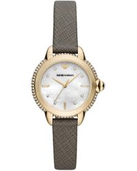 Emporio Armani - Three-hand Taupe Leather Watch - Lyst