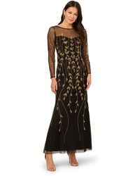 Adrianna Papell - Beaded Long-sleeve Dress - Lyst