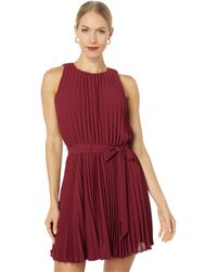 BCBGMAXAZRIA - Mini Cocktail Fit And Flare Tie Front Pleats Round Neck Dresses - Lyst