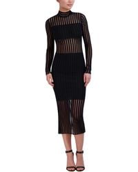 BCBGMAXAZRIA - Long Sleeve Mock Neck Sheer Stripe Midi Dress - Lyst