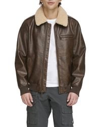 Levi's - Faux Leather Aviator Bomber Jacket With Sherpa Collar - Lyst