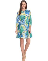 Maggy London - Jewel Neck Spaghetti Waist Tie Pleated Dress With 3/4 Sleeves - Lyst