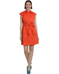Donna Morgan - Collared Neck Utility Shirt Dress With Waist Tie - Lyst