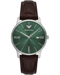 Emporio Armani - Three-hand Date Brown Leather Watch - Lyst