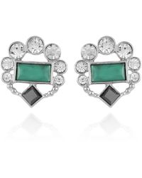 Guess - Silver Tone Jade Colored Stone Button Earrings - Lyst