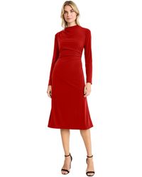 Maggy London - Elegant Midi Long Sleeve Mock Neck A-line Silhouette-ruched Waist Formal Evening Dress - Lyst