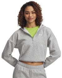 Under Armour - Felpa Con Cappuccio Rival Fleece Piped ½ Zip Da Donna Mod Light Heather Bianco - Lyst