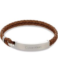 Calvin Klein - Jewelry Stainless Steel And Brown Leather Bracelet - Lyst