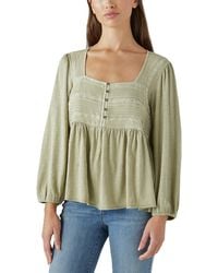 Lucky Brand - Embroidered Yoke Long Sleeve Peasant Top - Lyst