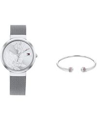 Tommy Hilfiger Quartz Stainless Steel Watch With Silver Open Bangle Bracelet - Metallic