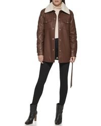 Kenneth Cole - Belted Faux Leather Jacket - Lyst