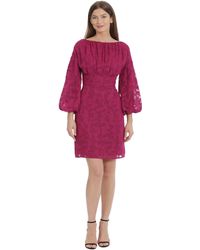 Maggy London - Puff Long Sleeve Burnout With Curved Empire Waist Dress - Lyst