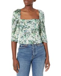 Vince - S Painted Floral Draped L/s Square Nk Top,herb,2 - Lyst