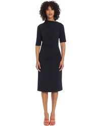 Maggy London - Plus Size Side Pleat Dress With Asymmetric Neck And Elbow Sleeves - Lyst