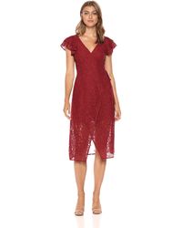 Ali & Jay Laces & Paper Flowers Ruffled Short Sleeve Midi Wrap Dress - Red