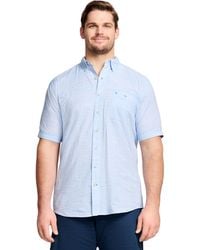 Izod Surfcaster Short Sleeve Button Down Solid Fishing Shirt in Blue for Men